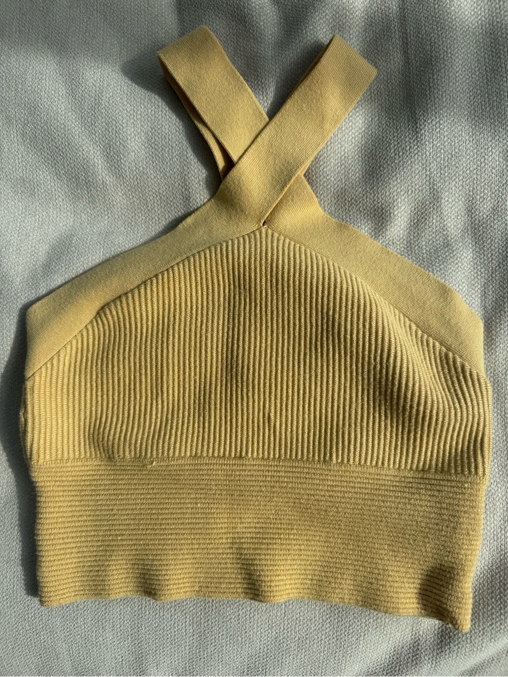 Abercrombie Mustard Ribbed Crisscross Halter Crop Top, Small